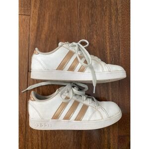 Adidas Baseline Rose Gold Kids Size 1 Sneaker White Tennis Shoes Youth Athletic